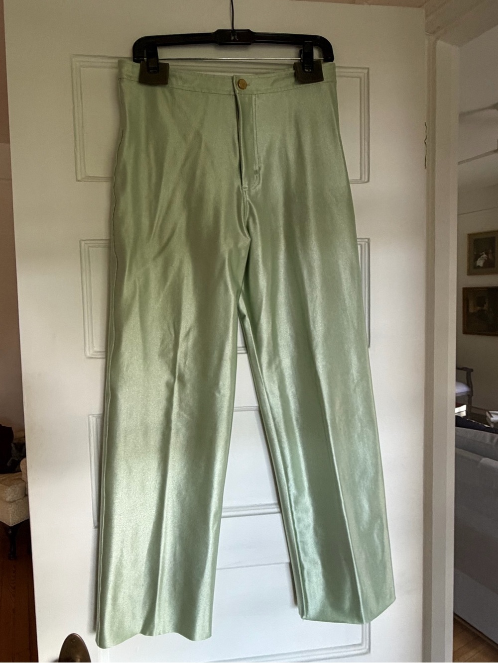 Rezek Light Green Satin Straight-Leg Pants
